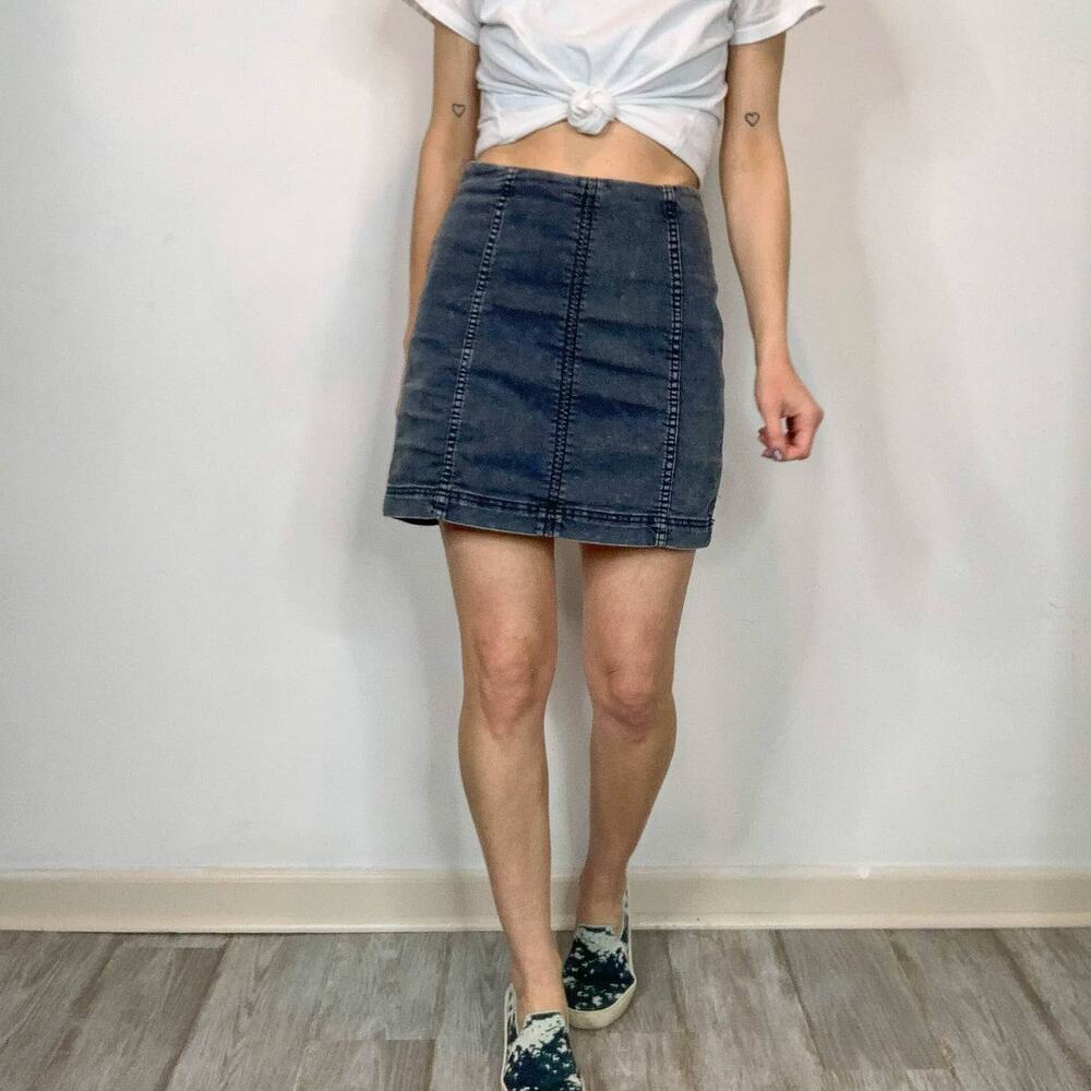 FREE PEOPLE denim mini skirt bodycon high waist faded y2k 2416